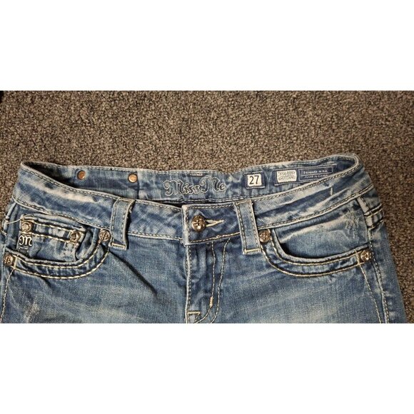 Miss Me Y2K Embellished Cutoff Jean Shorts Size 27 Bling Flap Pocket Denim - Picture 3 of 4